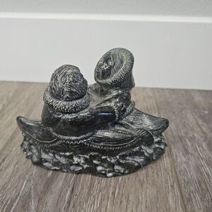Vintage Wolf Original Hand Carved Cast Sculpture Eskimo Inuit Kayaking Couple